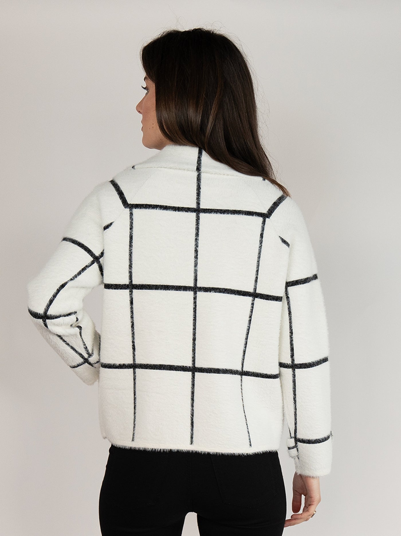 Short Jacket  in White & Black Plaid Print