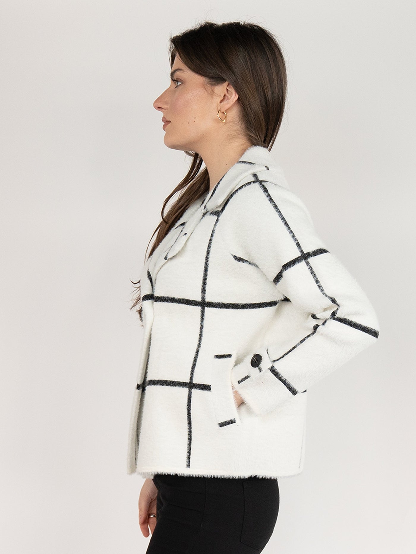 Short Jacket  in White & Black Plaid Print