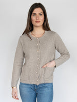 Load image into Gallery viewer, Women Short Sweater  Jacket  in Fawn , Buttons Down Fringes Tassel and Crew Neck (Copy)