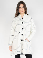 Long Coat  in Cream with Black Print