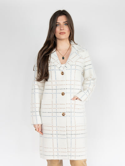 Long Coat  in Cream with Plaid Print