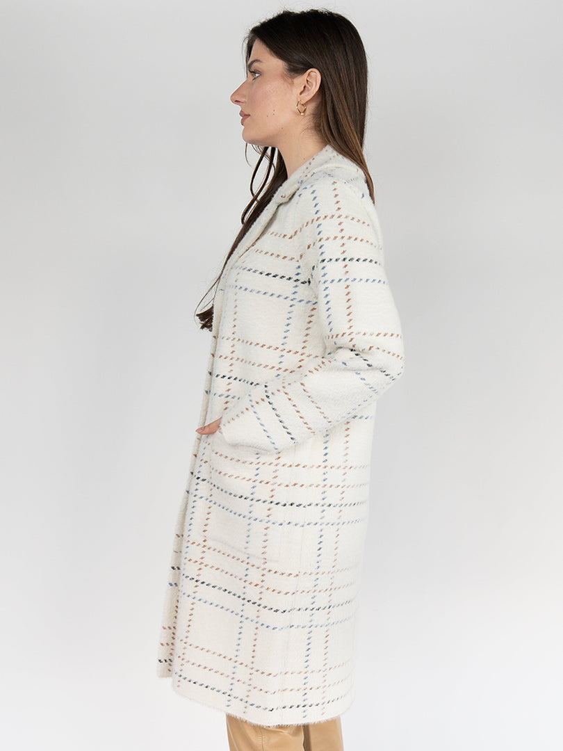 Long Coat  in Cream with Plaid Print