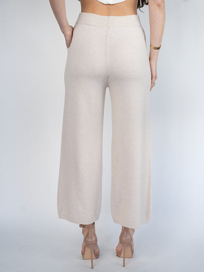 Women Knit  Casual Wide Leg Pants in Beige