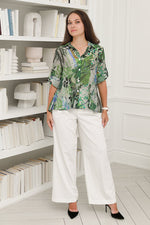 Load image into Gallery viewer, Women Casual  Blouse Long sleeves, Full Button in Green Floral Prints