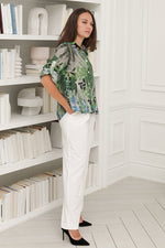 Load image into Gallery viewer, Women Casual  Blouse Long sleeves, Full Button in Green Floral Prints