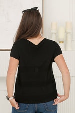 Load image into Gallery viewer, Women Cap Sleeves  V- Neck Knitted Top in Black