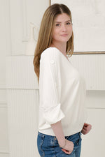 Load image into Gallery viewer, Women Short Sleeves  V- Neck Knitted Top in White