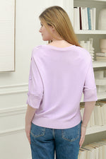Load image into Gallery viewer, Women Short Sleeves  V- Neck Knitted Top in Lilac