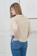 Load image into Gallery viewer, Women Casual Short Sleeves Crop Shirt in Beige
