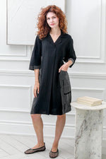Load image into Gallery viewer, Women  3/4 Sleeves , Collared  Dress in Black