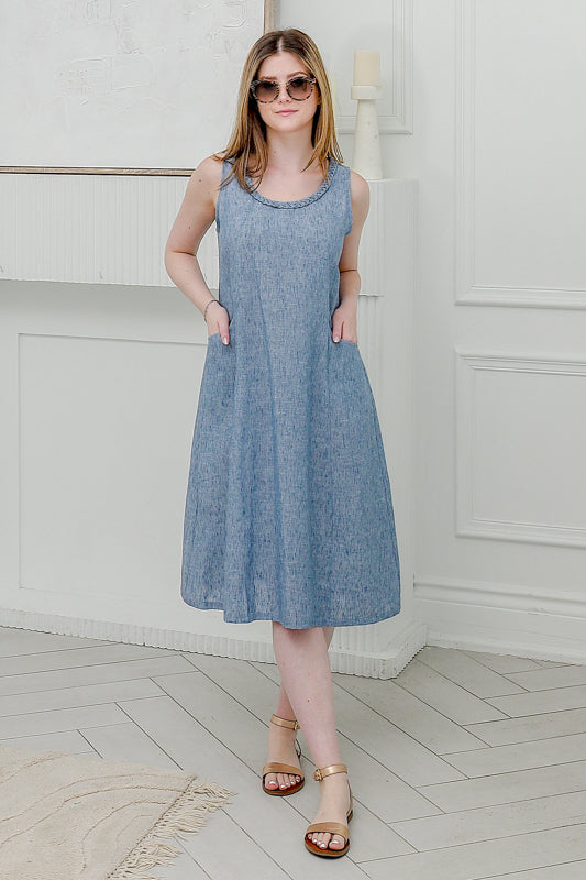Women Sleeveless ,Crew  Neck  Dress in Baby Blue
