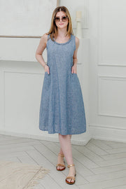 Women Sleeveless ,Crew  Neck  Dress in Baby Blue