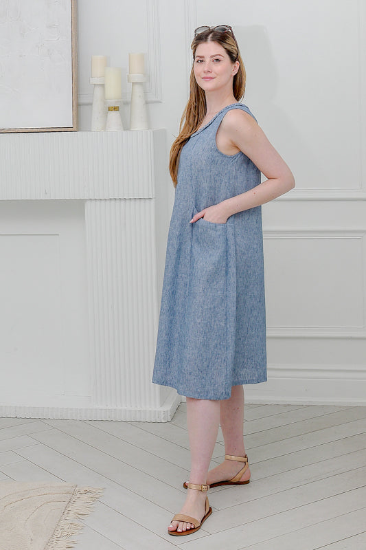 Women Sleeveless ,Crew  Neck  Dress in Baby Blue