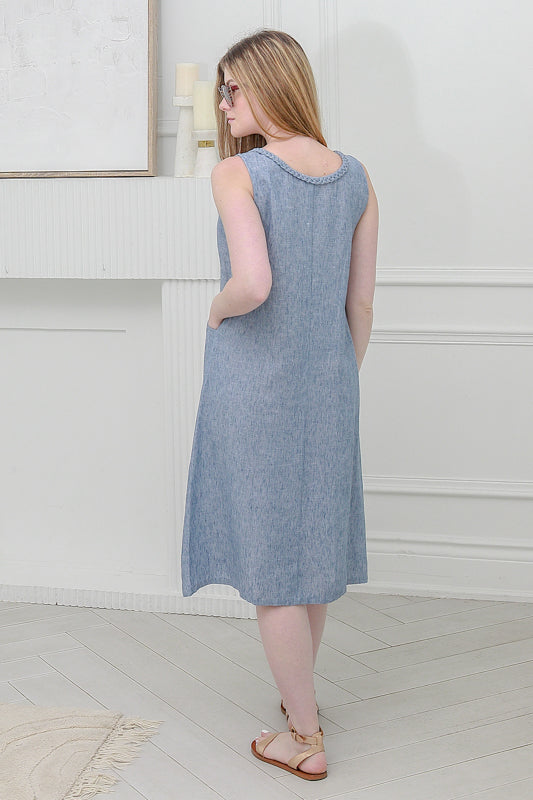 Women Sleeveless ,Crew  Neck  Dress in Baby Blue