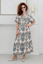 Load image into Gallery viewer, Women  Short Sleeves , Collared  Dress in Blue Prints