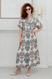 Women  Short Sleeves , Collared  Dress in Blue Prints