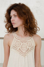 Load image into Gallery viewer, Women  Sleeveless , Crew Neck with knitted openwork  Dress in Beige