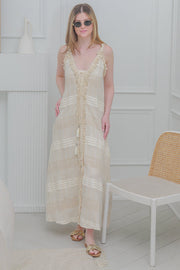 Women's Casual Slip Dress  In Cream with Checkered