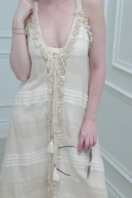 Women's Casual Slip Dress  In Cream with Checkered