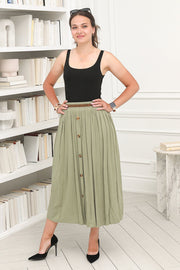 Women One Size Pleated Skirt in  Avocado Green