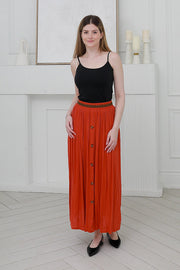 Women One Size Pleated Skirt in  Rust Red