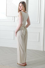 Load image into Gallery viewer, Women Sleeveless V-Neck Jumper Suit in Beige