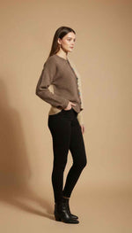 Load image into Gallery viewer, Women  Button -Up Cardigan Sweater in Brown  &amp;  Beige Contrasting
