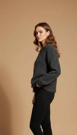 Load image into Gallery viewer, Women  Button -Up Cardigan Sweater in Light Grey  &amp;  Dark Grey Contrasting