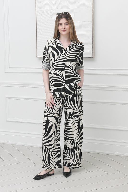 Women Two Pcs Pants Set in Black White  Prints
