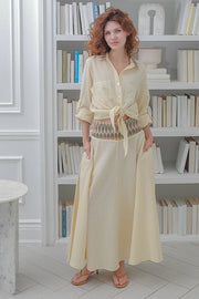 Women's Casual Skirt , with Tonal Embroidery on Waist  In Beige