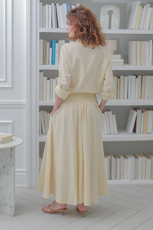 Women's Casual Skirt , with Tonal Embroidery on Waist  In Beige
