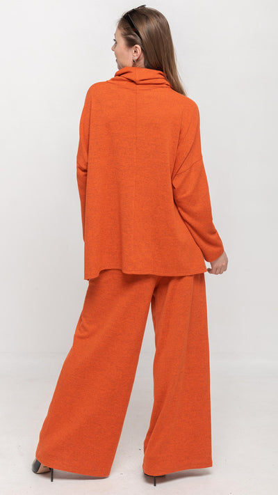 Knitted Top in Heathered Orange with Turtle Neck