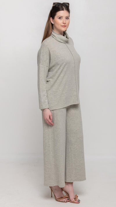 Knitted Top in Heathered Light Grey with Turtle Neck