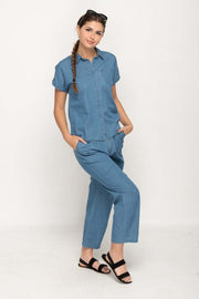 Casual Short Sleeves,  Women Denim Shirt