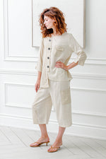 Load image into Gallery viewer, Women 3/4 sleeves Crew Neck Blouse in Beige