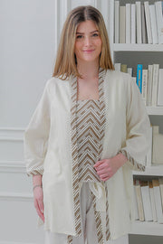 Women's Casual Open- Front Top  with Wide 3/4 Sleeves In Cream
