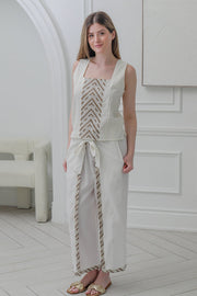 Women's Casual Pants  with Front Decorative Patch In Cream