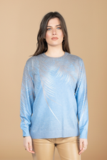 Load image into Gallery viewer, Women  Sweater  in Blue Print , Crew Neck Long Sleeve and Decorated With Hot -Fix Rhinestones (Copy) (Copy) - Nikky Apparels