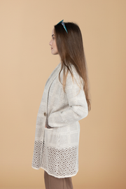 Women 's Sweater  Cardigan in Beige with Plaid Print , Open Front - Nikky Apparels