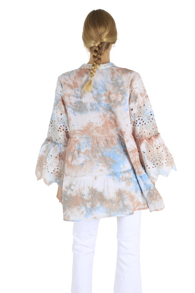 TIE DYE FLARED TUNIC IN FOREST BROWN