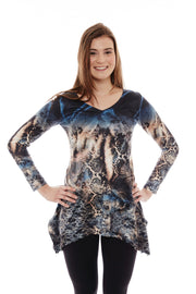 Buy Women's Long Sleeve V-Neck Mesh Printed Tops Online - Nikky Apparels