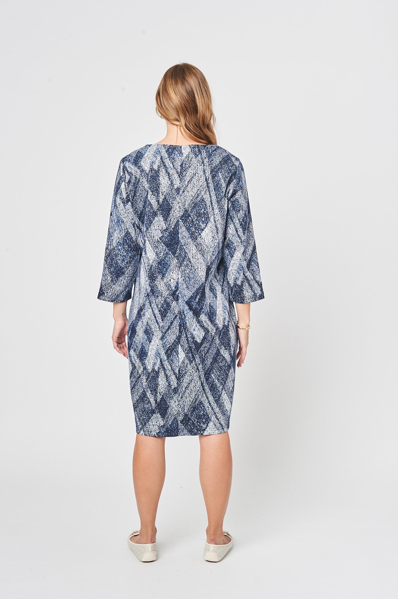 Buy White & Blue Print Long Sleeve Midi Dresses Online - Best Price