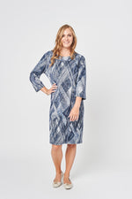 Load image into Gallery viewer, Buy White &amp; Blue Print Long Sleeve Midi Dresses Online - Best Price - Nikky Apparels