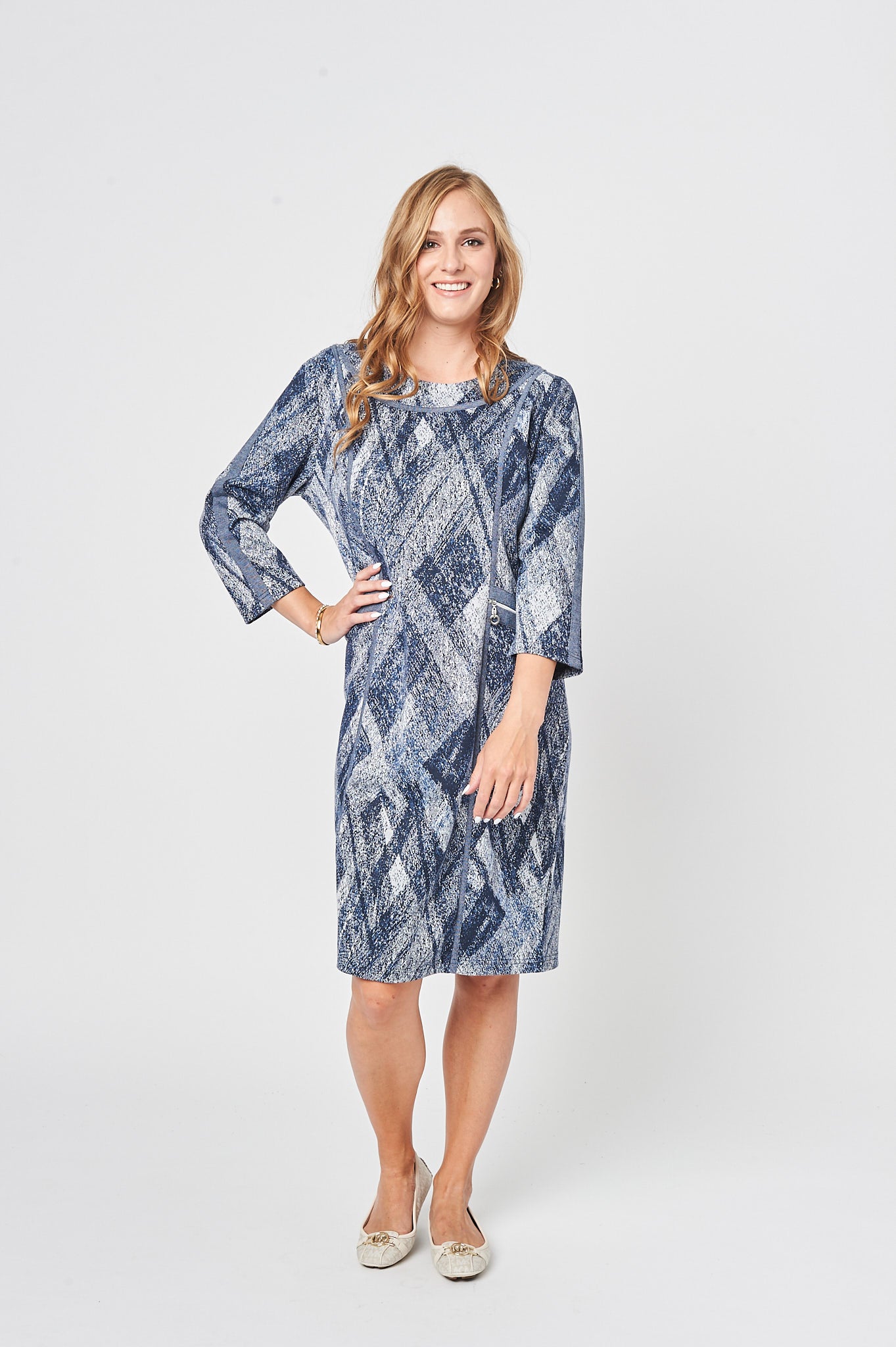 Buy White & Blue Print Long Sleeve Midi Dresses Online - Best Price