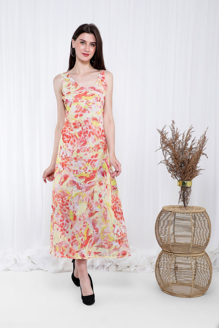 THE SCARLET DRESS IN ORANGE FLORALS - Nikky Apparels