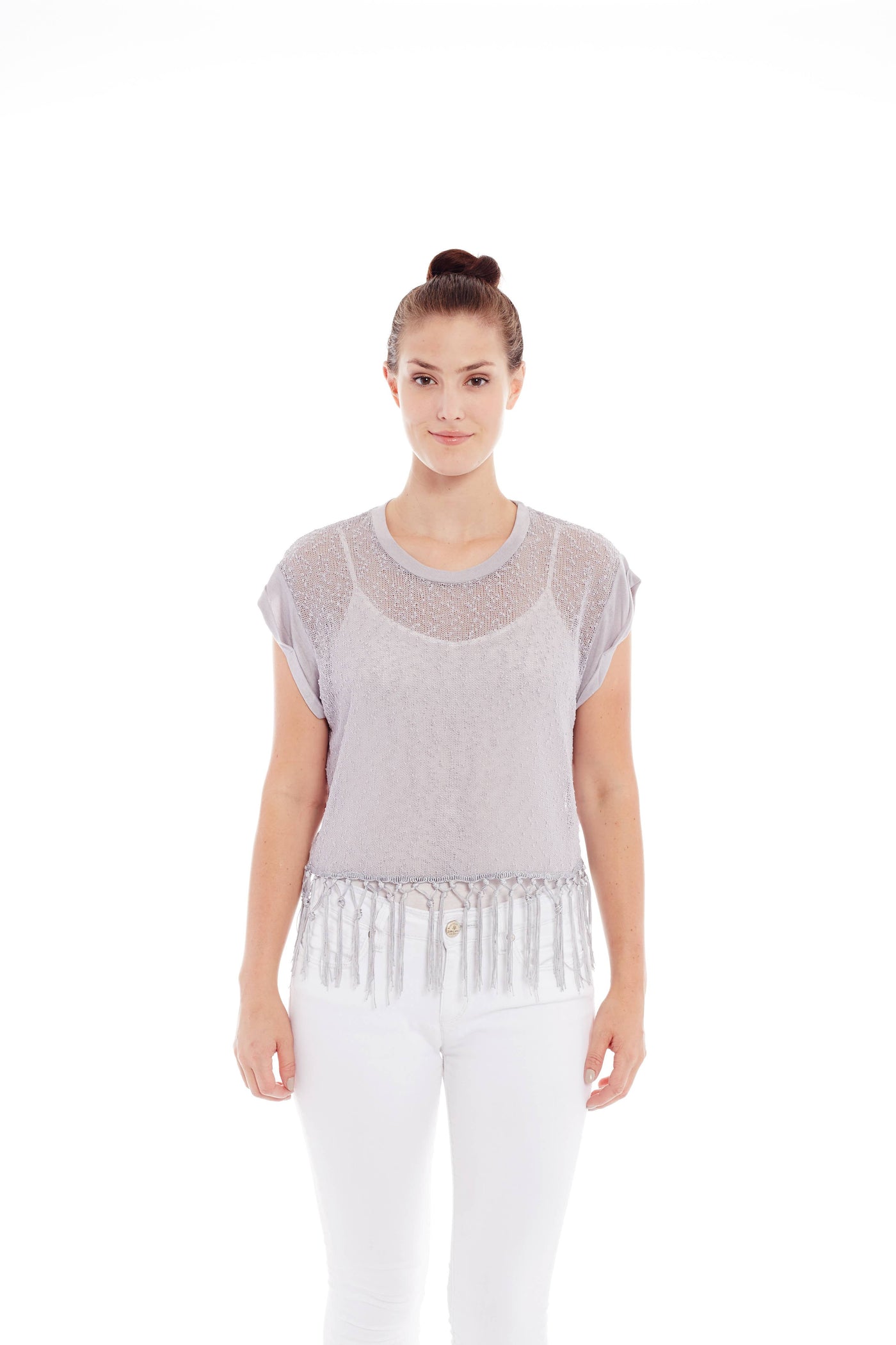 THE TASSEL LACE DOWN TOP IN GREY